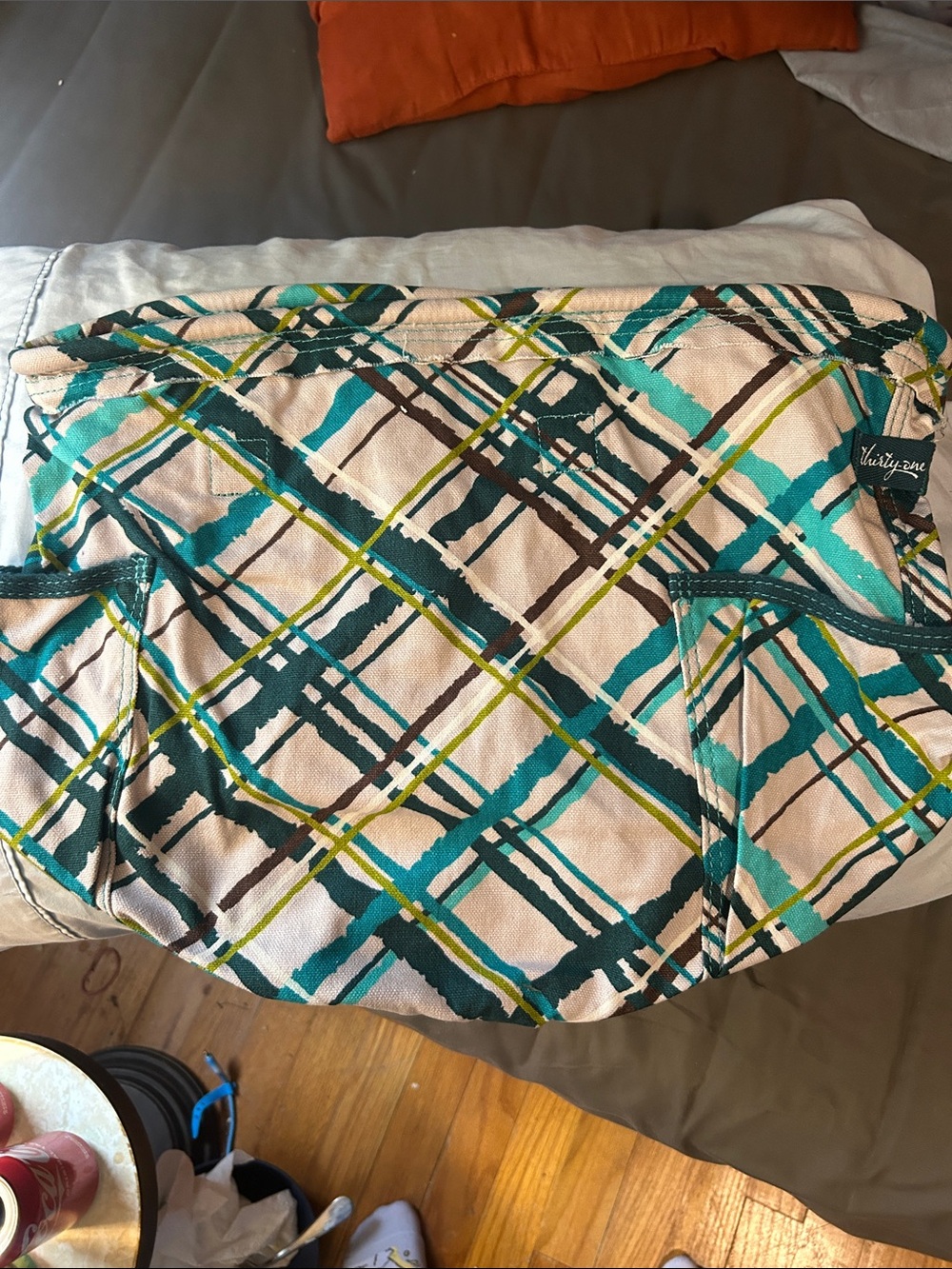 thirty-one Teal, Aqua and Brown Plaid Canvas Tote